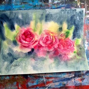 Original Roses painting wildflower watercolor‎ art handmade artwork floral decor